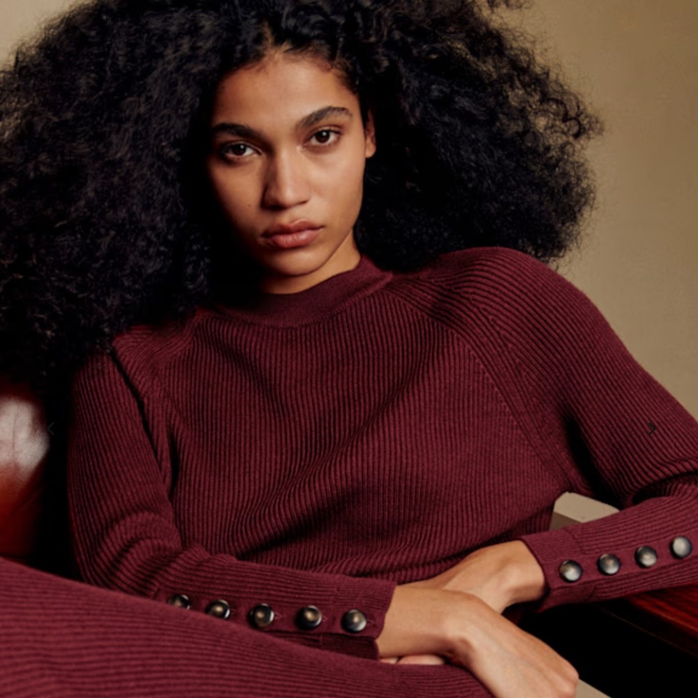 Sezane Sami Jumper in Burgundy / Cotton & Merino Crew Sweater in Maroon - Small